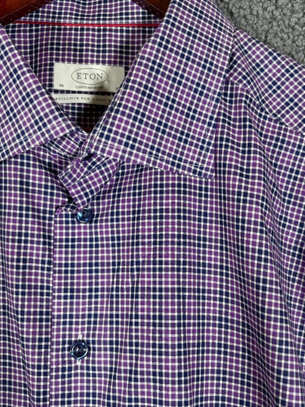 Eton Contemporary Fit Check Long Sleeve Button Up Shirt - Men's Size 46/18